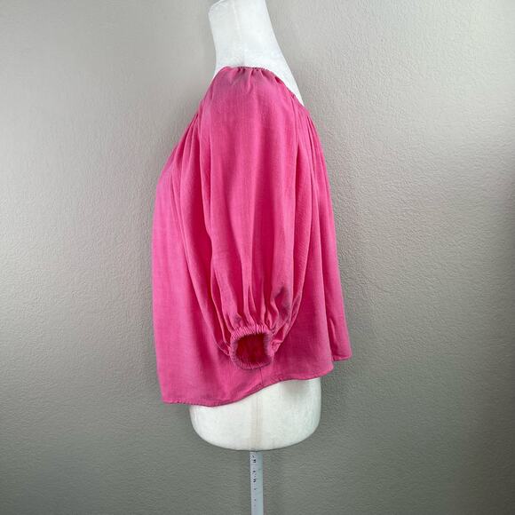 Topshop Pink Linen Blend Square Neck 3/4 Sleeve Summer Swing Top 6/Medium NWT - Picture 6 of 10